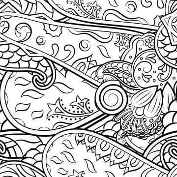 Tracery seamless pattern. Mehndi design. Binary monochrome black and white. E Stock Illustration