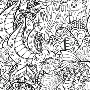Tracery seamless pattern. Mehndi design. Binary monochrome black and white. E Stock Illustration