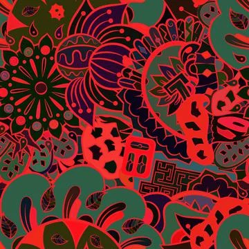 Tracery seamless pattern. Mehndi design. Dark sharp colors. Ethnic doodle tex Stock Illustration