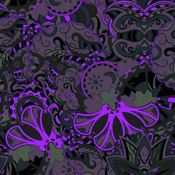 Tracery seamless pattern. Mehndi design. Dark sharp colors. 7 colors. Ethnic  Stock Illustration