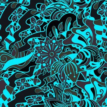 Tracery seamless pattern. Mehndi design. Dark sharp colors. 6 colors. Ethnic  Stock Illustration
