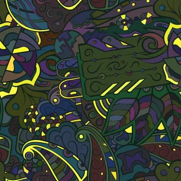 Tracery seamless pattern. Mehndi design. Dark sharp colors. Ethnic doodle tex Stock Illustration