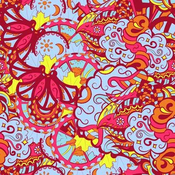 Tracery seamless pattern. Mehndi design. 6 colors. Ethnic doodle texture. Cur Illustrazione stock