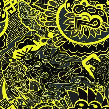 Tracery seamless pattern. Mehndi design. Dark sharp colors. 6 colors. Ethnic  Illustrazione stock