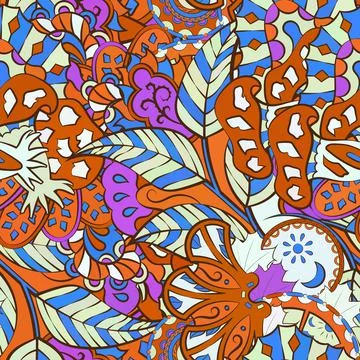 Tracery seamless pattern. Mehndi design. Ethnic doodle texture. Curved doodli Stock Illustration