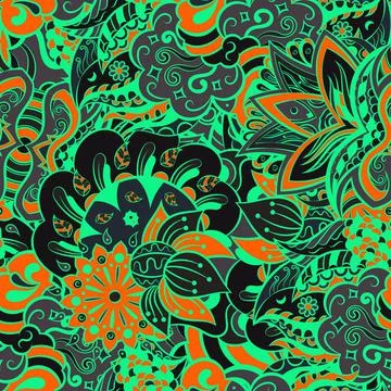 Tracery seamless pattern. Mehndi design. Dark sharp colors. 6 colors. Ethnic  스톡 일러스트