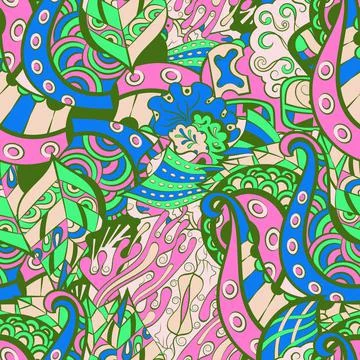 Tracery seamless pattern. Mehndi design. 6 colors. Ethnic doodle texture. Cur イラスト素材