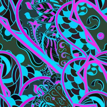 Tracery seamless pattern. Mehndi design. Dark sharp colors. Ethnic doodle tex Stock Illustration