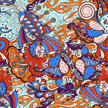 Tracery seamless pattern. Mehndi design. 7 colors. Ethnic doodle texture. Cur Stock Illustration