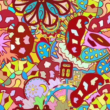 Tracery seamless pattern. Mehndi design. Ethnic doodle texture. Curved doodli Stock Illustration