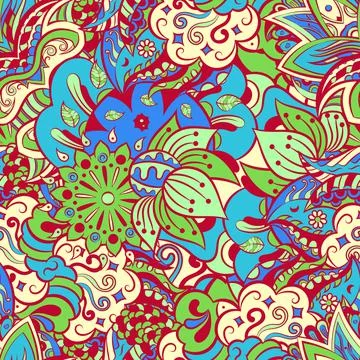 Tracery seamless pattern. Mehndi design. 6 colors. Ethnic doodle texture. Cur Illustrazione stock