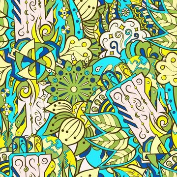 Tracery seamless pattern. Mehndi design. Ethnic doodle texture. Curved doodli Stock Illustration
