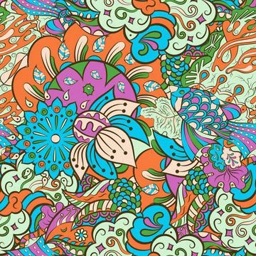 Tracery seamless pattern. Mehndi design. 7 colors. Ethnic doodle texture. Cur Illustrazione stock