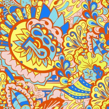Tracery seamless pattern. Mehndi design. 6 colors. Ethnic doodle texture. Cur Illustrazione stock