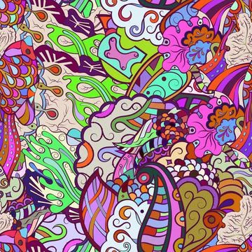 Tracery seamless pattern. Mehndi design. Ethnic doodle texture. Curved doodli 스톡 일러스트