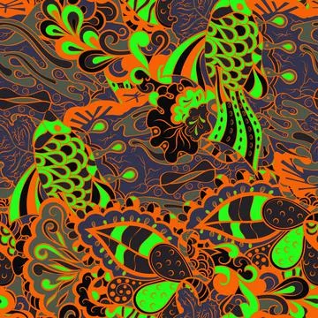 Tracery seamless pattern. Mehndi design. Dark sharp colors. 6 colors. Ethnic  스톡 일러스트