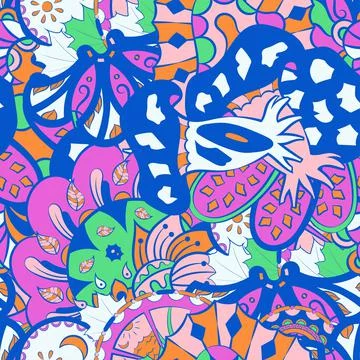 Tracery seamless pattern. Mehndi design. 6 colors. Ethnic doodle texture. Cur Stock Illustration