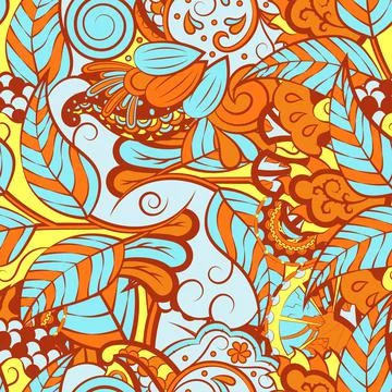 Tracery seamless pattern. Mehndi design. 6 colors. Ethnic doodle texture. Cur Stock Illustration