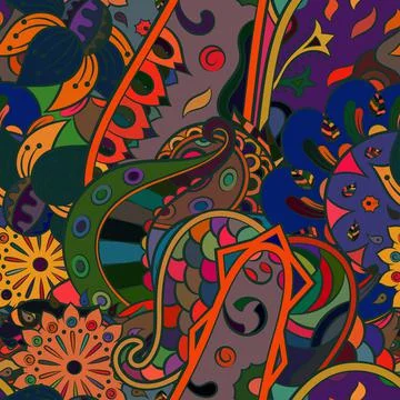 Tracery seamless pattern. Mehndi design. Dark sharp colors. Ethnic doodle tex Stock Illustration