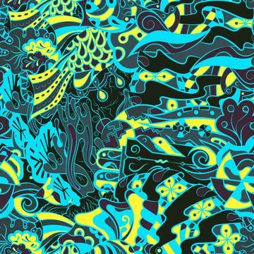 Tracery seamless pattern. Mehndi design. Dark sharp colors. 6 colors. Ethnic  Stock Illustration