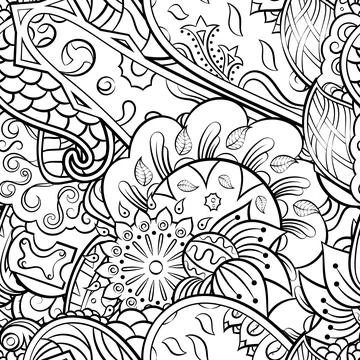 Tracery seamless pattern. Mehndi design. Binary monochrome black and white. E Stock Illustration