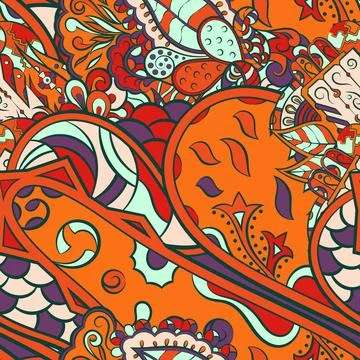 Tracery seamless pattern. Mehndi design. 7 colors. Ethnic doodle texture. Cur Illustrazione stock