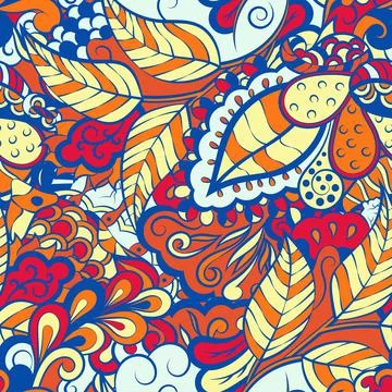 Tracery seamless pattern. Mehndi design. 6 colors. Ethnic doodle texture. Cur Illustrazione stock