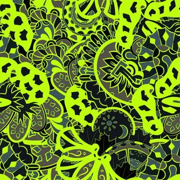 Tracery seamless pattern. Mehndi design. Dark sharp colors. 6 colors. Ethnic  스톡 일러스트