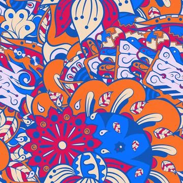 Tracery seamless pattern. Mehndi design. 6 colors. Ethnic doodle texture. Cur Illustrazione stock