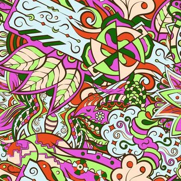 Tracery seamless pattern. Mehndi design. 7 colors. Ethnic doodle texture. Cur Stock Illustration