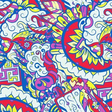 Tracery seamless pattern. Mehndi design. 6 colors. Ethnic doodle texture. Cur Illustrazione stock