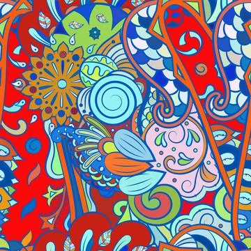 Tracery seamless pattern. Mehndi design. Ethnic doodle texture. Curved doodli 스톡 일러스트