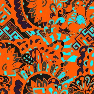 Tracery seamless pattern. Mehndi design. Dark sharp colors. Ethnic doodle tex 스톡 일러스트