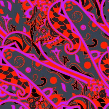 Tracery seamless pattern. Mehndi design. Dark sharp colors. 6 colors. Ethnic  Stock Illustration