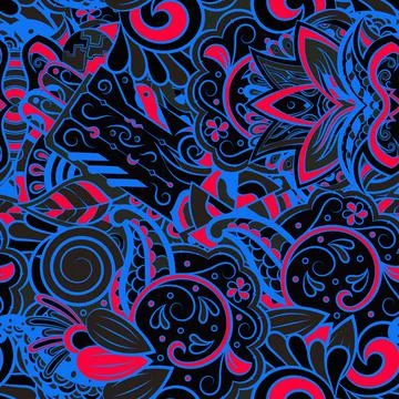 Tracery seamless pattern. Mehndi design. Dark sharp colors. 6 colors. Ethnic  Stock Illustration