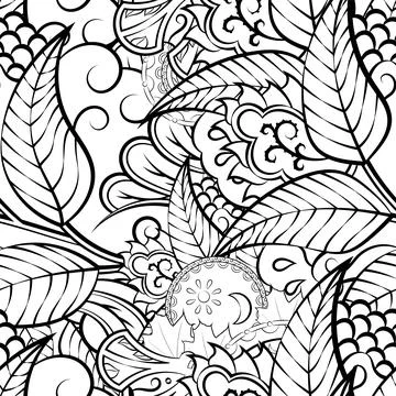 Tracery seamless pattern. Mehndi design. Binary monochrome black and white. E Stock Illustration