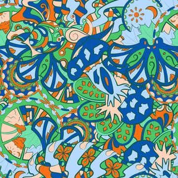 Tracery seamless pattern. Mehndi design. 7 colors. Ethnic doodle texture. Cur Illustrazione stock