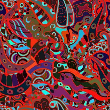 Tracery seamless pattern. Mehndi design. Dark sharp colors. Ethnic doodle tex Stock Illustration