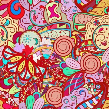 Tracery seamless pattern. Mehndi design. Ethnic doodle texture. Curved doodli Stock Illustration