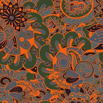 Tracery seamless pattern. Mehndi design. Dark sharp colors. 6 colors. Ethnic  Stock Illustration