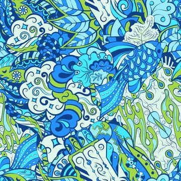 Tracery seamless pattern. Mehndi design. 6 colors. Ethnic doodle texture. Cur Stock Illustration