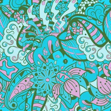 Tracery seamless pattern. Mehndi design. 6 colors. Ethnic doodle texture. Cur Illustrazione stock