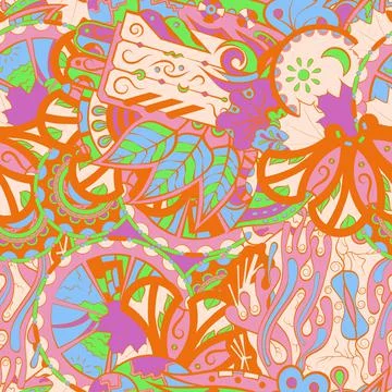 Tracery seamless pattern. Mehndi design. 6 colors. Ethnic doodle texture. Cur 스톡 일러스트
