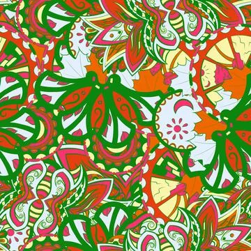 Tracery seamless pattern. Mehndi design. 6 colors. Ethnic doodle texture. Cur Stock Illustration