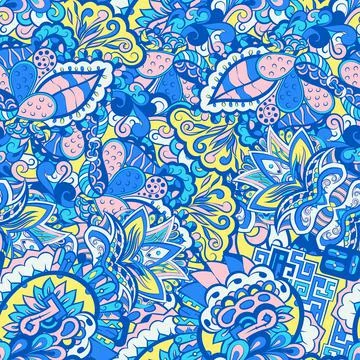 Tracery seamless pattern. Mehndi design. 6 colors. Ethnic doodle texture. Cur Stock Illustration