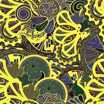 Tracery seamless pattern. Mehndi design. Dark sharp colors. Ethnic doodle tex 스톡 일러스트