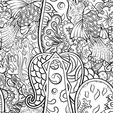 Tracery seamless pattern. Mehndi design. Binary monochrome black and white. E Stock Illustration