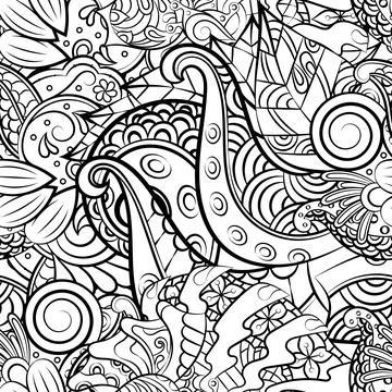 Tracery seamless pattern. Mehndi design. Binary monochrome black and white. E Stock Illustration