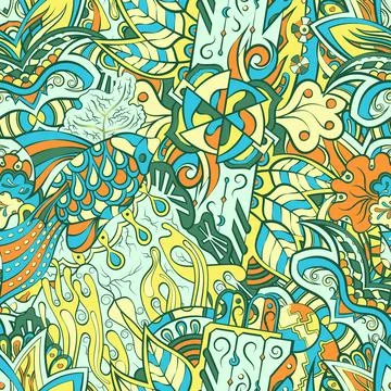 Tracery seamless pattern. Mehndi design. 7 colors. Ethnic doodle texture. Cur Illustrazione stock