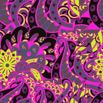 Tracery seamless pattern. Mehndi design. Dark sharp colors. 6 colors. Ethnic  Stock Illustration